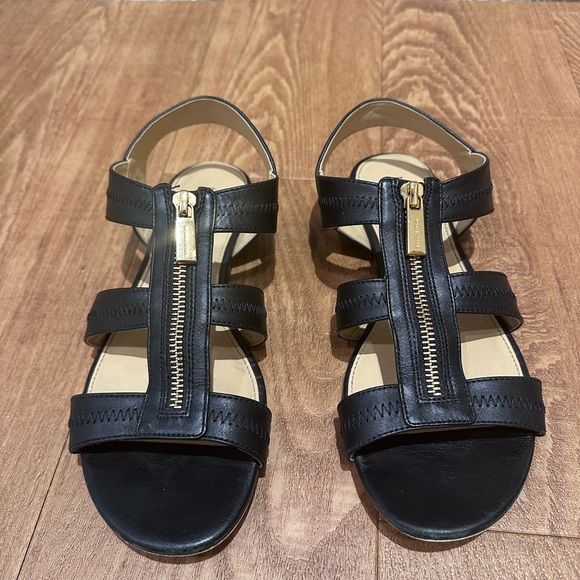 Michael Kors Berkeley Black Flat Sandal with Gold Zipper - Picture 1 of 8